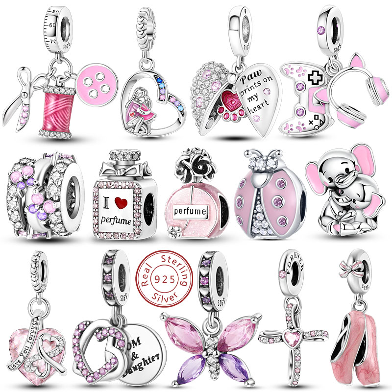 Tie Clip Silver - Pink Charms Original 925 Sterling Silver