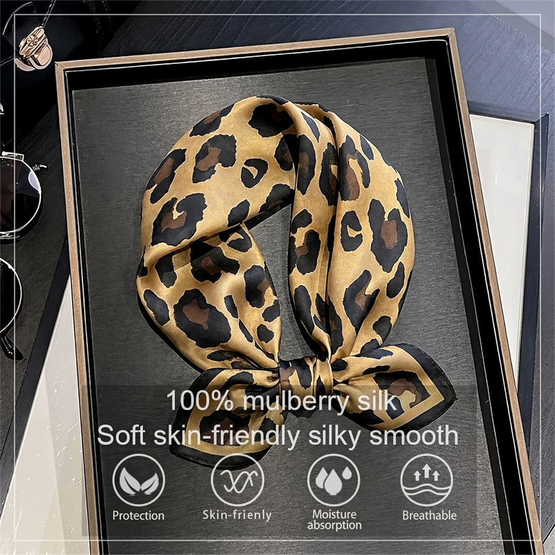 Face Scarf Mask - 100% Silk Square Scarf Leopard Print