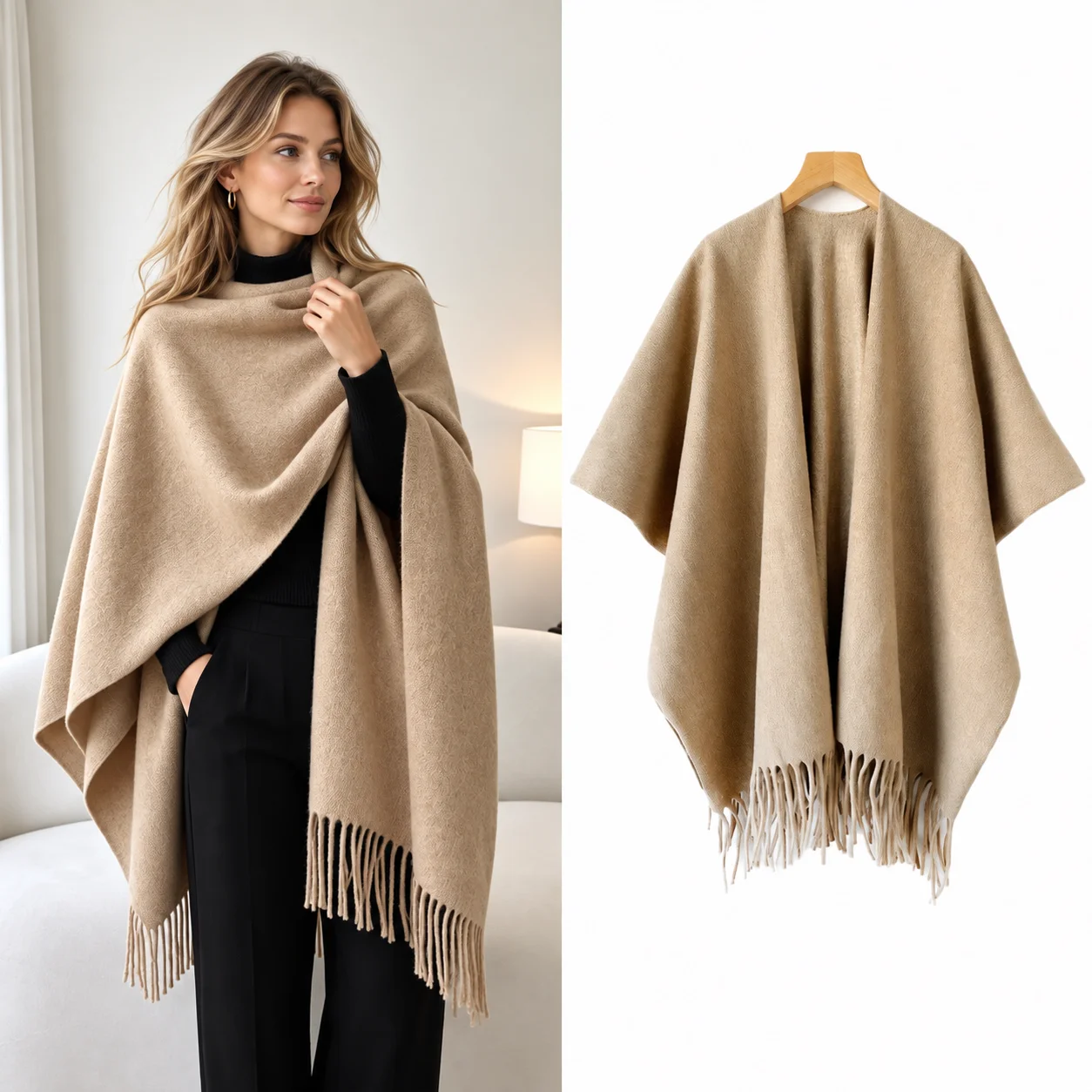 Winter Shawl Cape Womens Thick - Woven Scarf Blanket ulasan dan harga