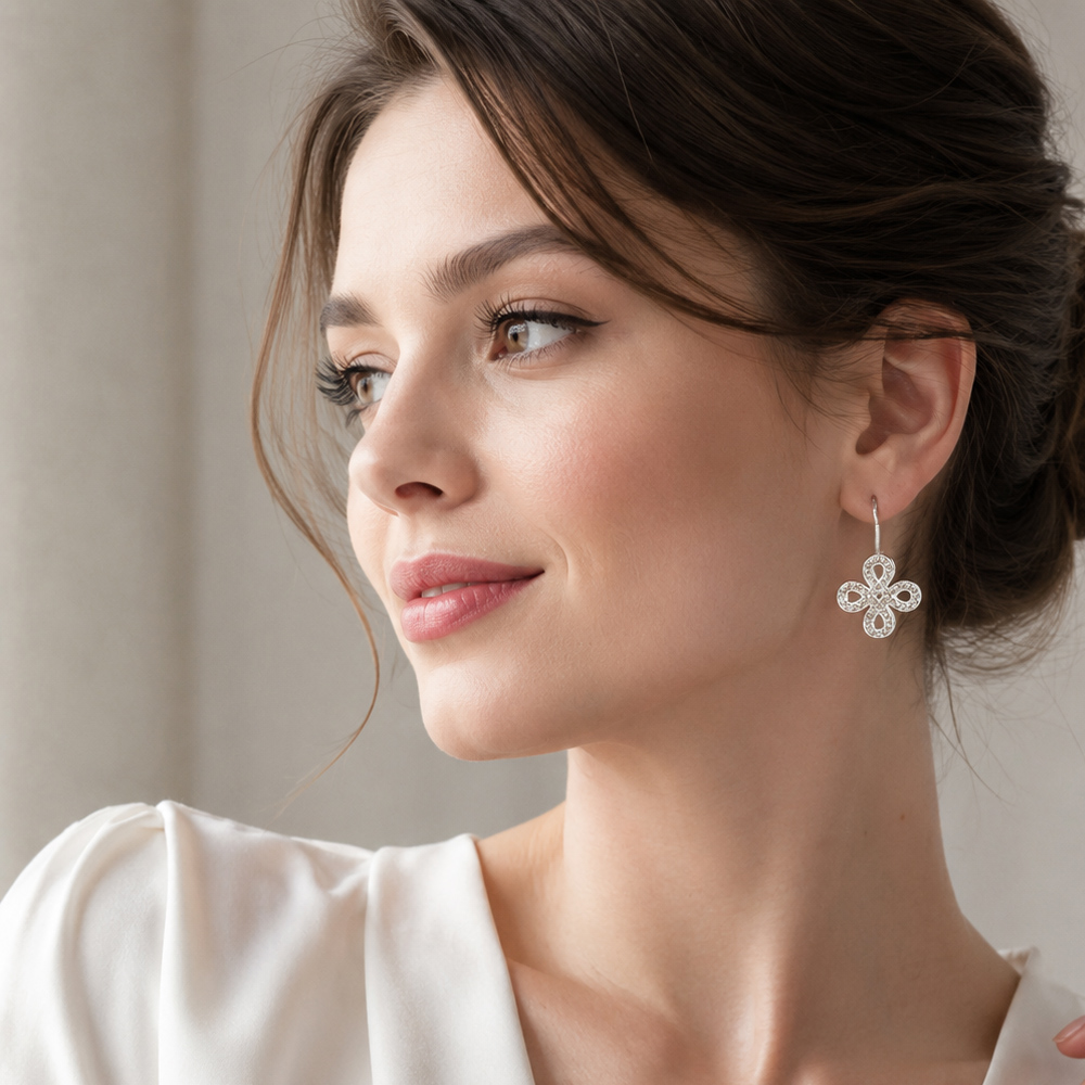 Ear Drop Earrings Bow Knot Bra - Tie Clip Silver ulasan dan harga